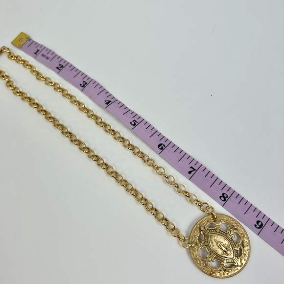 New Mary Saint Medal gold disk chunky necklace handmade - Picture 3 of 6